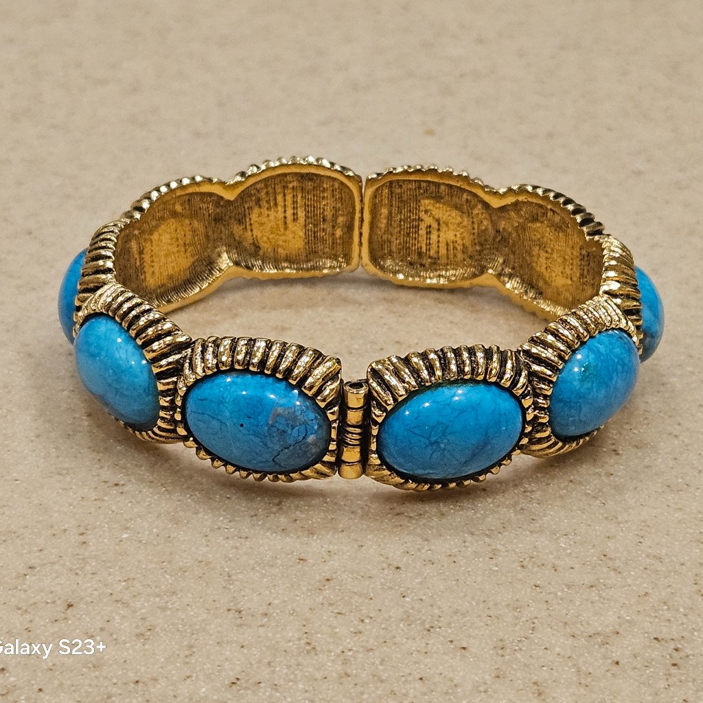 Rare Statement Vintage Jose Maria Barrera Turquoise Gold Bracelet Bangle